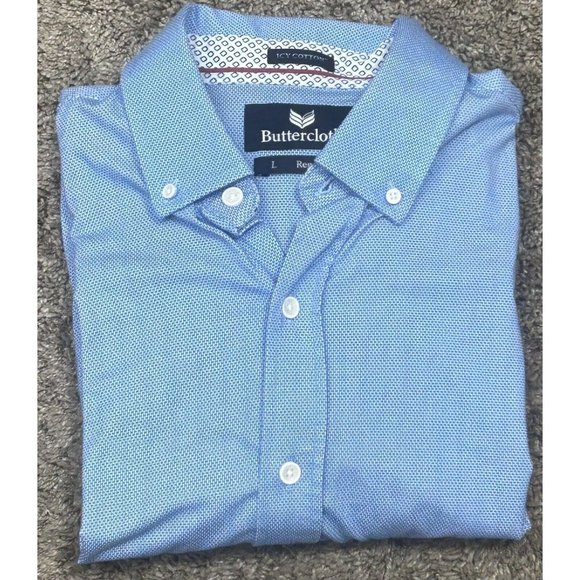 Buttercloth Other - Buttercloth Mens Shirt L Blue Icey Cotton Flip Cuff  Button Down Long Sleeve